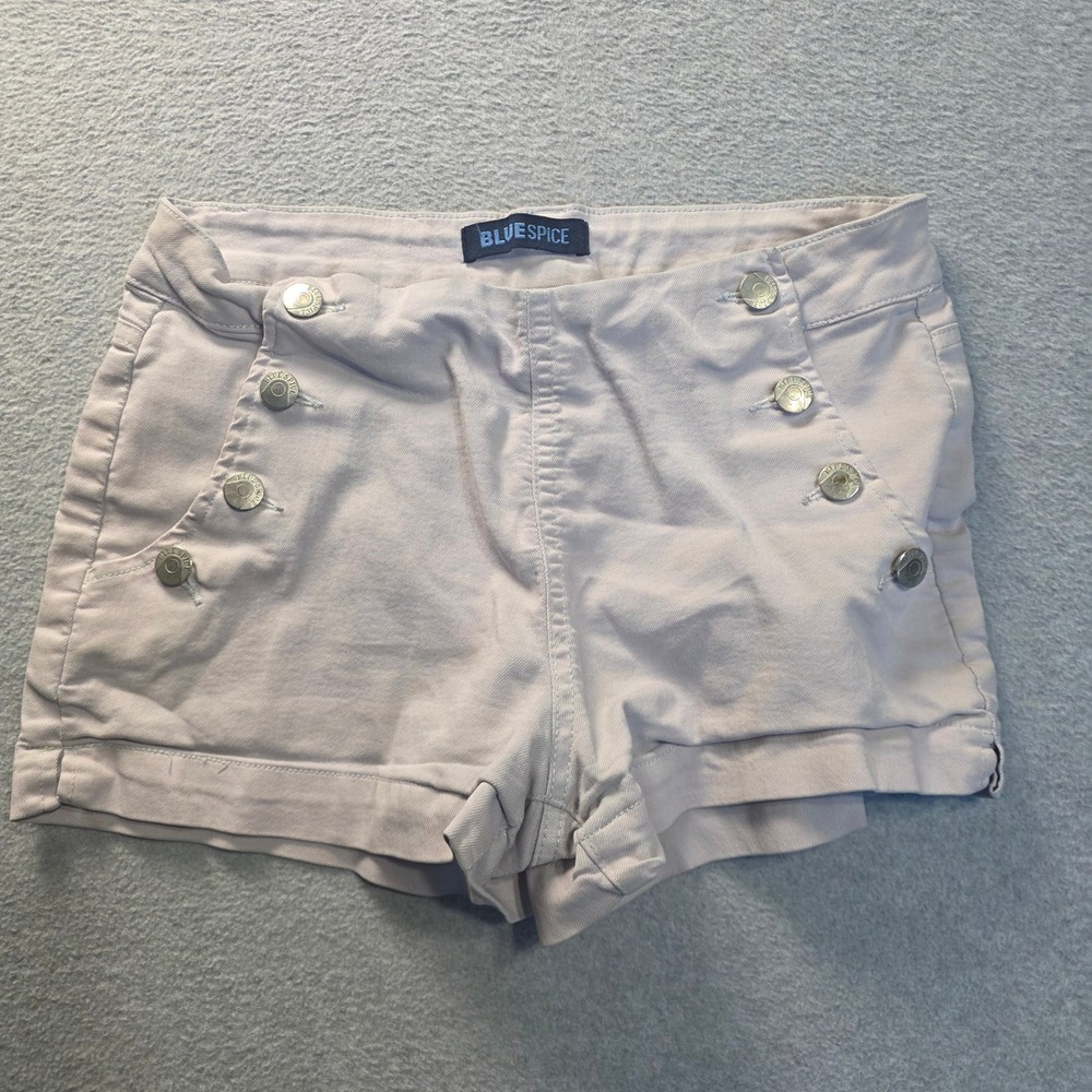 Blue Spice Sailor Shorts Womens 5 White Button Front‎ Stretch Rolled Cuff Hems